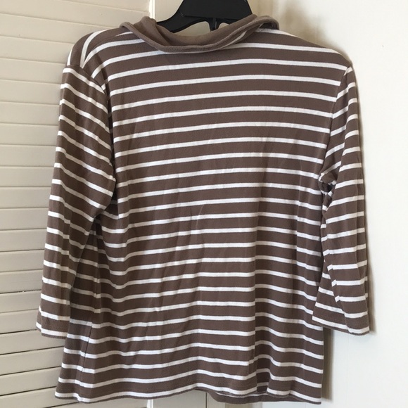 Karen Scott Brown and White Striped Top (S) - Picture 2 of 4